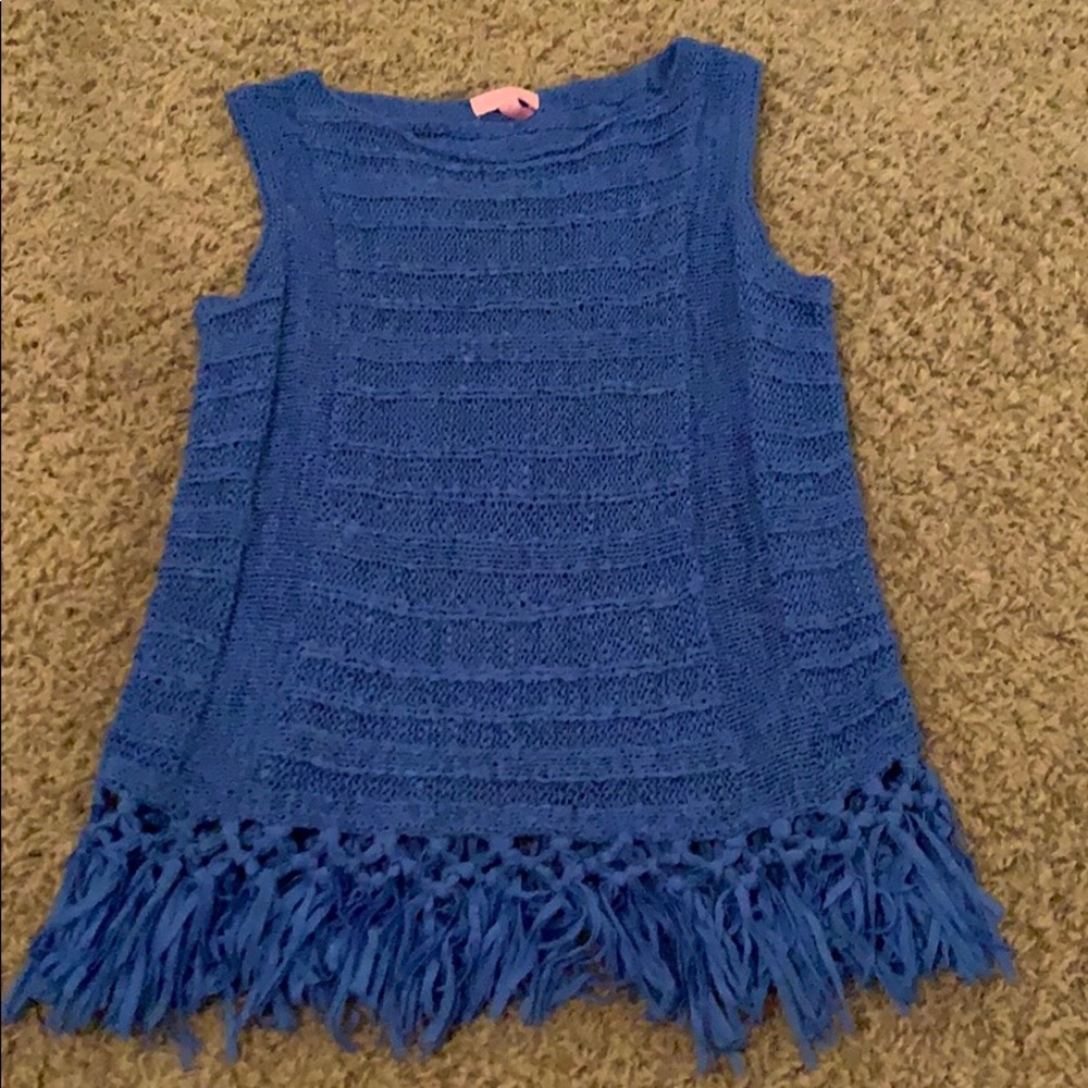 Blue lilly pulitzer sweater tank tassel hem size M